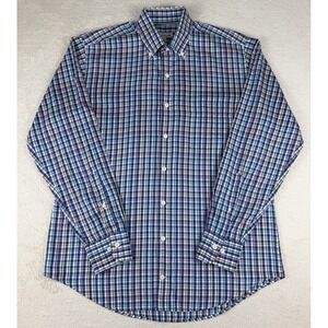 Peter Millar Plaid Button Down Shirt Mens M Blue Multicolor Silk Blend Soft